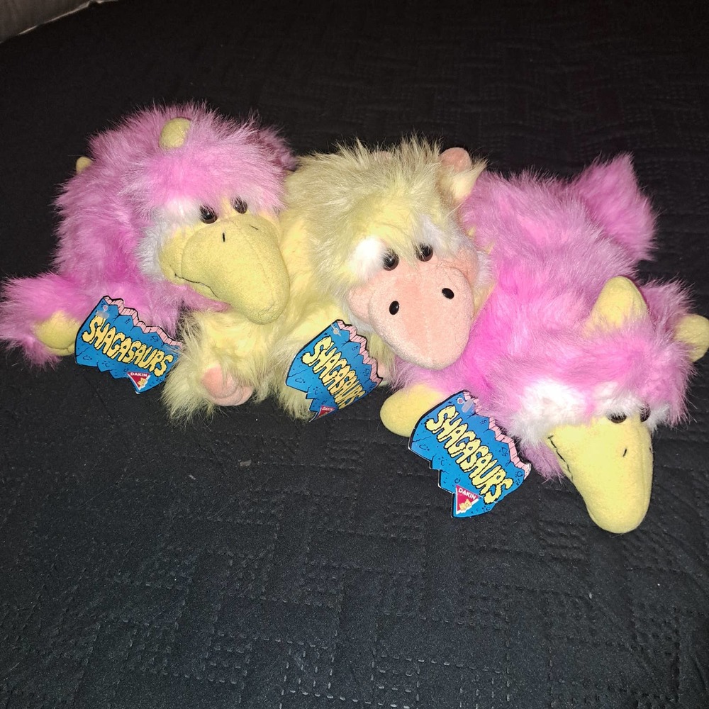 NWT - THREE 1992 VINTAGE Collectors 14 inch Shagasaurs Plush Dinosaurs